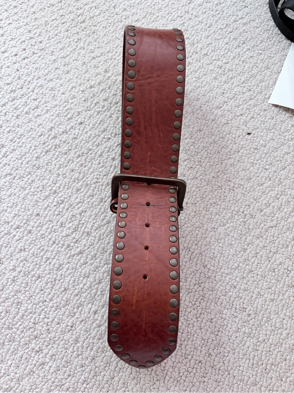 Sunday Brown Genuine Leather Wide Studded Belt Size 85